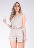 Conjunto Dril short mas chaleco color caqui.
