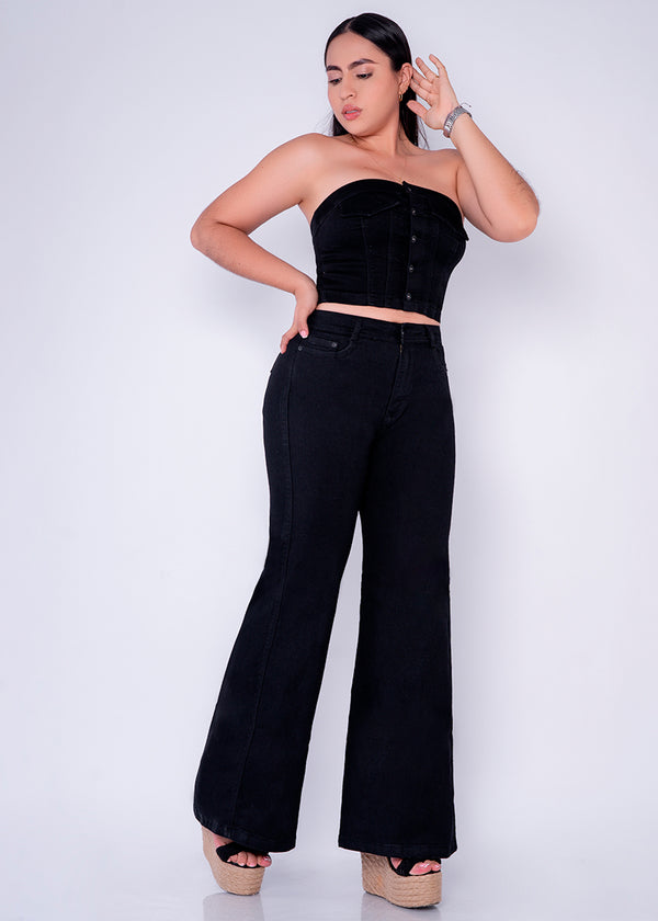 conjunto denim croptop mas pantalon