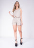 Conjunto Dril short mas chaleco color caqui.